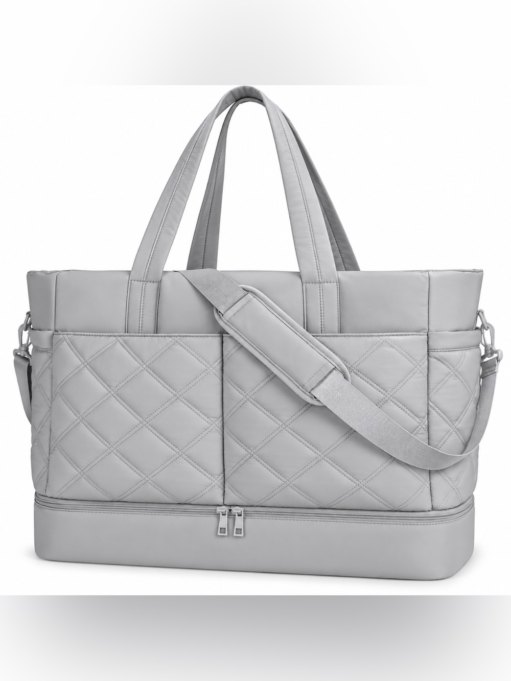 Quilted Tote Bag with Laptop Pocket, Wet/Dry Pocket, and Luggage Handle